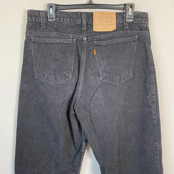 Vintage Levis 550 Orange Tab Denim Jeans Relaxed Fit Men's 34x32 Black Raw Hem - Picture 8 of 13